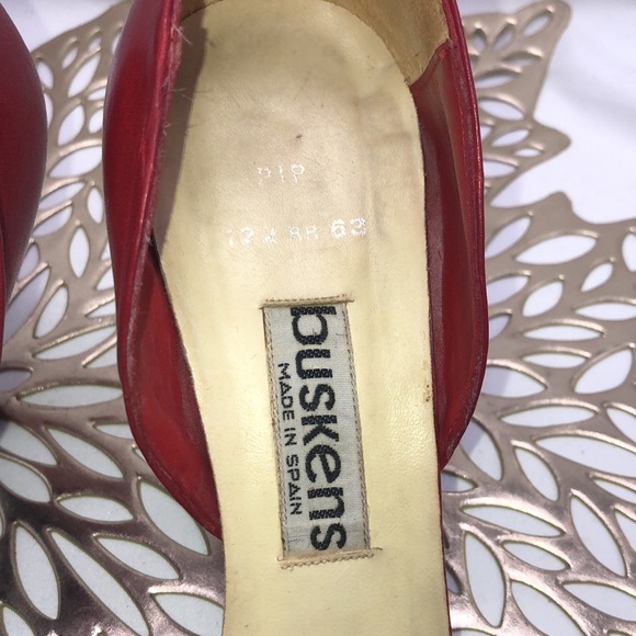VINTAGE Buskens Made in Spain Polka Dot Peep Toe Red Heels Size 6.5 - Picture 4 of 12